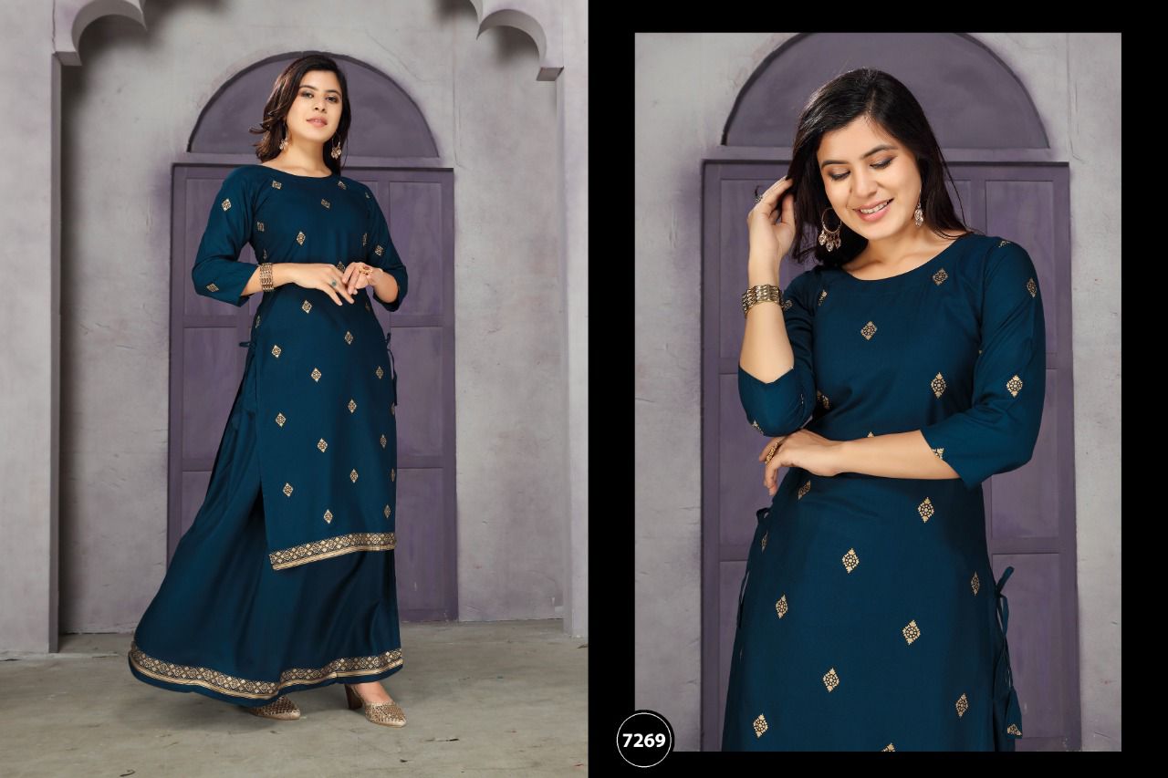 Golden Muskan 3 Heavy rayon Festive Wear Kurti With Skirt Collection